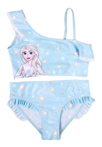 Disney Die Eiskönigin Bikini mit Rüschen für Mädchen - ELSA Frozen Kinder Zweiteiler Schwimmanzug Blau (DE/NL/SE/PL, Numerisch, 122, 128, Regular, Blau)