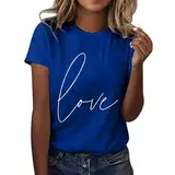 T-Shirt Damen Sommer Kurzarm Oberteile Drucken Tee Tops Casual Rundhals Loose Shirts Blusen Bedrucktes Damen T-Shirt Longshirt Damen T Shirt Damen Kurzarm Mit Glitzer Sport T-Shirt Damen Fitness Weit