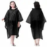 Bosdontek 2 Stück Regenponcho Kinder Wasserdicht Wiederverwendbar Regencape Kinder Regenmantel Kinder, Atmungsaktiv Raincoat Kids mit Kapuze (DE/NL/SE/PL, Alter, Einheitsgröße, Große Größen, Schwarz)