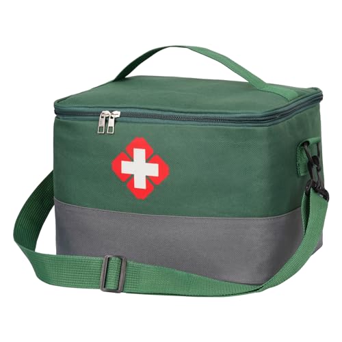 Medikamententasche mit Schultergurte, Tragbar Reiseapotheke, Medikament Tasche Notfalltasche Leer, wasserdichte Medizin Erste Hilfe Tasche Leer für Home Office Reisen Outdoor, Grün