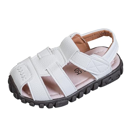 Vorgelen Kinder Geschlossene Sandalen Jungen Mädchen Leder Sandaletten rutschfest Sommer Schuhe Weiche Sohle Sandalen Outdoor Trekkingsandalen Weiß 23 EU = 24 CN