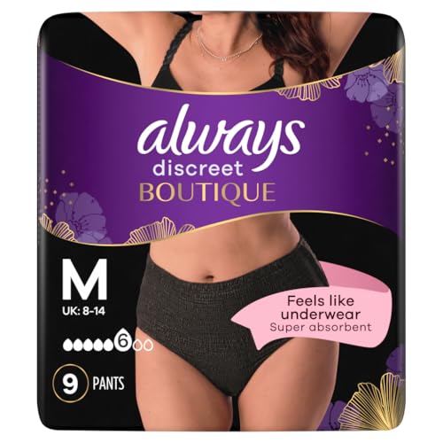 Always Discreet Boutique Inkontinenz-Höschen Plus Schwarz, Frauen, M, 9 Höschen, Fühlt Sich An Wie Unterwäsche, Super Saugfähig, Das Design Schmiegt Sich Ihrem Körper An für Eine Angenehme Passform
