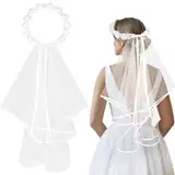 Schleier Braut Damen Weiß Hochzeit Brautschleier Blumengirlande Stirnband Bachelorette Schleier Boho Spitzenschleier Brautparty Girlande Schleier Hochzeit Bekleidungszubehör