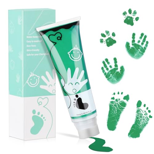 TOGOU2S Baby Handabdruck und Fußabdruck Set Mit Schwamm, Ungiftig Säurefrei, Pfotenabdruck Set Hund Für Zeichnung Handabdrücke Fußabdrücke und Craft-Projekte, Grün