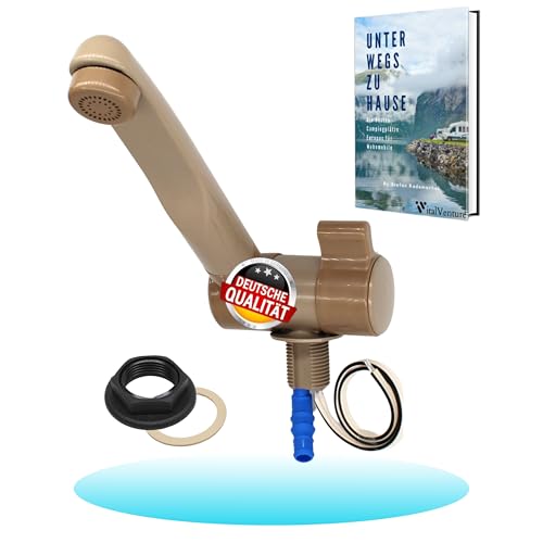 Comet Wasserhahn 12v London für Wohnmobil - Mit 1 Anschluss (kalt), Smoky/Creme, Kompakter Camping Wasserhahn Mit Pumpe geeignet, Ideal Für Waschbecken Wohnmobil, wasserhahn wohnmobil, Mikroschalter