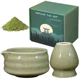 GOMETY 2-Teilige Matcha-Schüssel, Traditionelle Matcha-Teeschale, 18 OZ Matcha-Keramikschale, Matcha-Schale Chawan, Teeschalen für Matcha, Keramik-Matcha-Schale für die Matcha-Zeremonie(Matcha-Farbe)