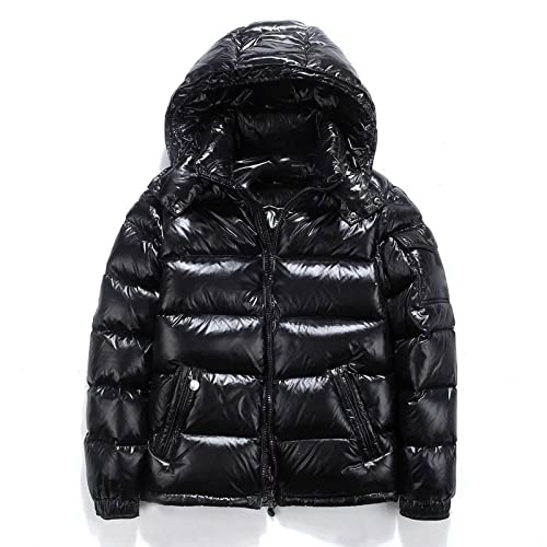 ABNMJKI Outdoor-Daunenjacken für Damen Glänzende Daunenjacke Männer Kurzer Winter mit Kapuze mit Kapuze verdickter Warmhalsie und kalte, Lange Ärmel-Strickjacke(Black,M)