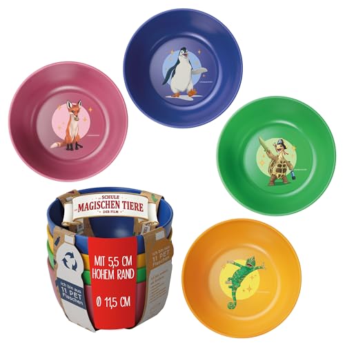 AWAVE Die Schule der Magischen Tiere 4-teiliges Kinder Schüssel Set 11,5 cm Kindergeschirr aus rPET ohne Melamin, BPA-frei, Rabbat Henrietta Juri Caspar, Wiederverwendbar Spülmaschinengeeignet