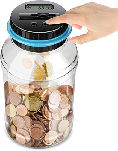 Digitale Sparschwein-Zähler Automatische Spardose Geld sparen Box Münze Spartopf Container mit LCD-Display und großer Kapazität (1,8 Liter)