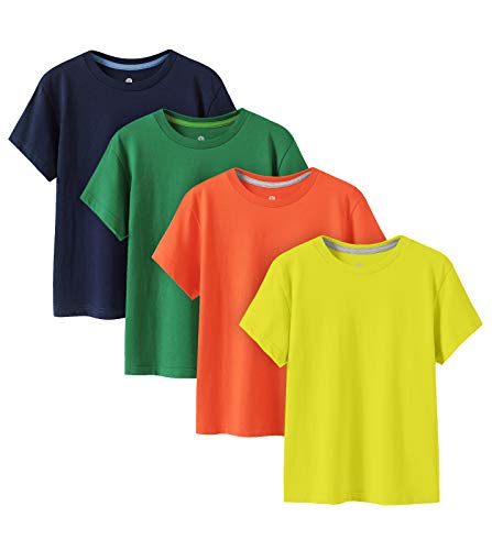 LAPASA Kinder T Shirt 100% Baumwolle 4er Pack Unisex 3-13 Jahre/ 95-165 Jungen Jungs Sport K01 (Orange, Zitronengelb, Grün, Blau, XX-Large)