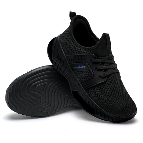 IceUnicorn Mädchen Turnschuhe Kinder Hallenschuhe Sportschuhe Slip on Sneakers für Jugendliche,Schwarz 34