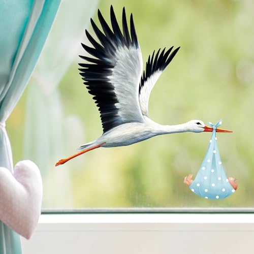 Fensterbild Frühling Klapperstorch Storch Baby Junge Geburt Fensterdeko Kinderzimmer Kind Osterdeko Frühlingsdeko, 2. A3 Bogen