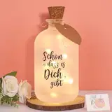 Pfloge® LED Flaschenlicht mit Spruch Schön, dass es Dich gibt, Beleuchtete Dekoflasche mit lichterkette, leuchtflasche mit Grußkarten, Geschenke für frauen Freundin, Geburtstagsgeschenk, Hochzeit