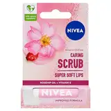 NIVEA 2 in 1 Pflege-Lippenpeeling mit Hagebuttenöl (5,5 ml), Lippenpeeling + Vitamin E, Lippenpeeling-Stick, Lippenbalsam-Peeling + natürliche Peeling-Partikel, Peeling-Effekt