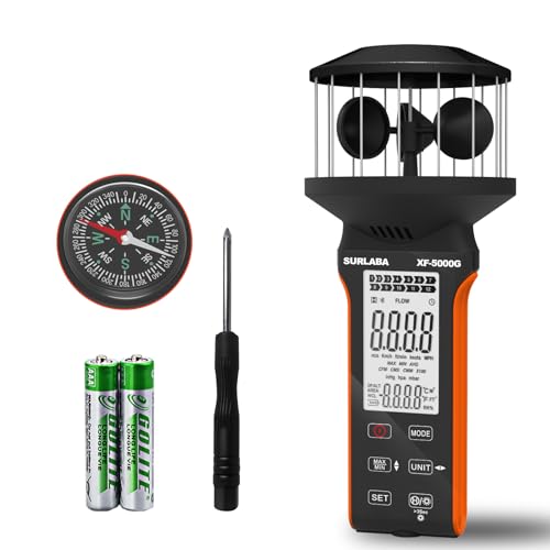 SURLABA Digital Cup Windmesser, Air Flow CFM Anemometer XF-5000G Misst MAX/MIN Luftgeschwindigkeit (0.3-30m/s), Windstrom & Temperatur, Windmessgerät Wind Meter für HVAC, Drohnen, Segeln, Garten