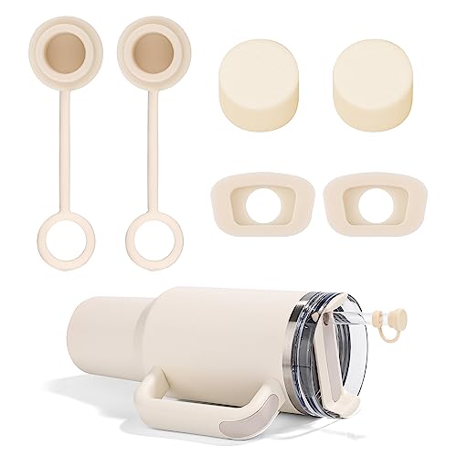 6 Stück Silikon Auslaufsicheres Stopfen Set, Auslaufsicherer Stopfen Spill Stopper Leak Stopper mit Strohhalm Abdeckungen Zubehör Kompatibel mit Stanley Cup 2,0 40/30oz (Cremegelb)