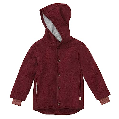 Disana WALK-JACKE, 100% Bio-Merinowolle GOTS, IVN Best | mit Kapuze | Baby Kleinkind Kind Unisex | Made in Germany | Cassis Gr. 110-116