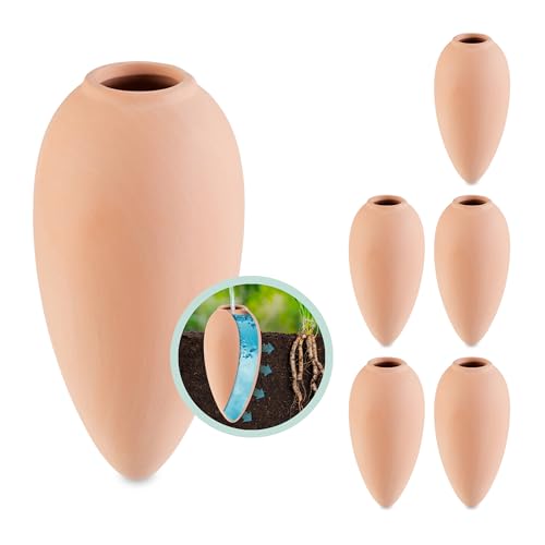 Relaxdays Tonkegel Bewässerung, 6er Set, 170 ml, Gießhilfe Zimmerpflanzen & Balkonkästen, Bewässerungskegel, terrakotta