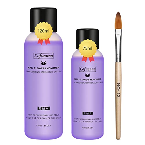 Lofuanna Acrylflüssigkeit-75ml+120ml Acryl Liquid für Nägel with 1pcs Acryl-Nagelpinsel,Acrylic Liquid Monomer MMA-frei Nail Liquid Salon Quality Acryl-Nagelsystem für Acrylpulver