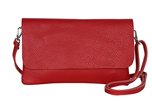 AmbraModa GLX11 - Crossbodytas, Clutch, telefoontas van echt leer met afneembaar en verstelbare schouderriem, passend voor mobiele telefoons en tablets tot 7 inch (Rot)