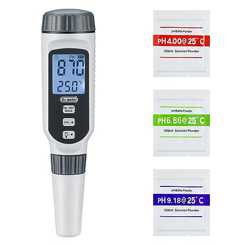 PH Messgerät, Dr.meter PH Messgerät Wasser 0.01Hochpräziser PH Wert Messgerät mit Alarm-LCD-Display und Automatische Temperatur Kompensation für Wasser, Aquarium, Teich, Pool mit Kalibrierpulver