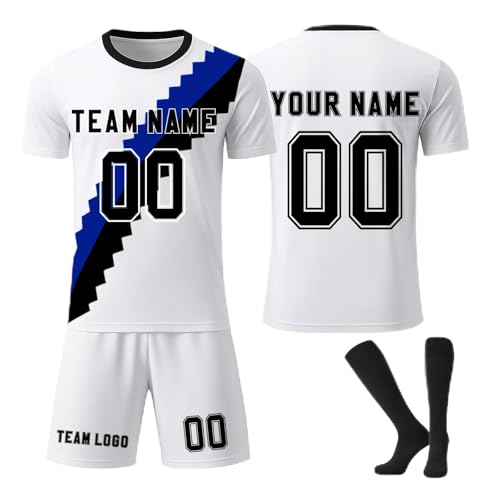Fußball-Kits für Kinder und Erwachsene, personalisierbares Fußballtrikot-Set, personalisiertes Trikot mit Namensnummer, Fußball-Shirts, Shorts und Socken, 13, S