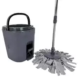 Wischmopp Set mit Eimer & Teleskopstiel in Grau - Bodenwischer mit Rotationskorb, Auswringfunktion - Roto Mop