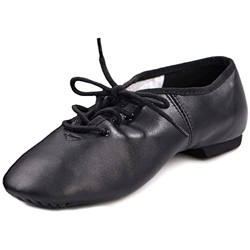 DANCEYOU Jazzschuhe mit Schnürsenkel Tanzschuhe mit Geteilte Sohle aus Feinem Leder für Kinder und Erwachsene Schwarz Herstellergröße 40 / EU 38