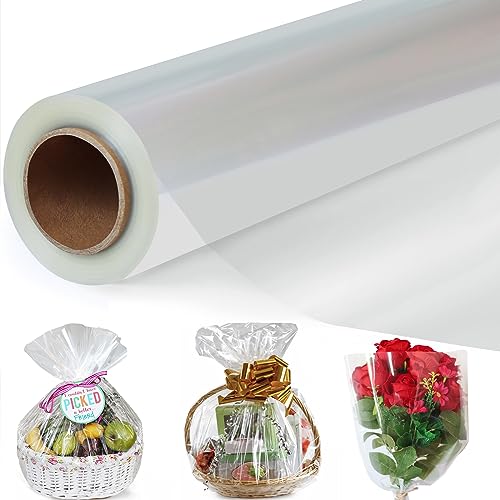 3 Mil Dicke Klare Cellophanfolie 43CM x 30M Geschenkfolie Transparent klarsichtfolien Cellophan Rolle Geschenkpapier Hochzeit Kristallklar Verpackungspapier für Blumen Geschenkkörbe Ostern Weihnachten