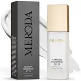 MERODA® Changing Foundation [LIGHT TO MEDIUM SKIN] - Foundation Color Changing - Farbwechselnde Foundation für Reife Haut - Make Up Hautton Anpassend - Foundation Gesichts Make Up - 16 Stunden Halt