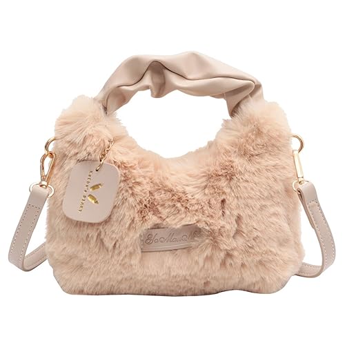 ARVALOLET Damen-Plüschtasche mit Griff oben, einfarbig, pelzige Umhängetasche, verstellbarer Schultergurt, bequem, for Damen und Mädchen, trendige Tasche