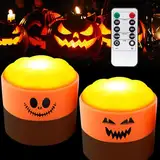 ZeiLaBang Kakadi 2 Stück Halloween LED Kürbis Lichter mit Fernbedienung und Timer,LED Jack-O-Lantern Lichter,Halloween Kürbis Lichter LED Lampe,Nachtlicht, LED-Teelichter, für Kürbis Halloween Deko