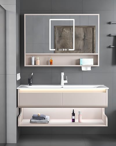 JINSHAWAN Waschbecken mit unterschrank, badezimmerschrank Set, badmöbel Set Holz, Waschtisch Set, Für Master Suites Mieteinheiten