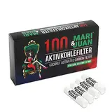 Mari & Juan 100 Aktivkohlefilter SLIM Size I 5.9mm dünne Filter mit Aktivkohle auf Kokosnussbasis, 100 Stück, Weiß I Schadstoffärmeres Raucherlebnis