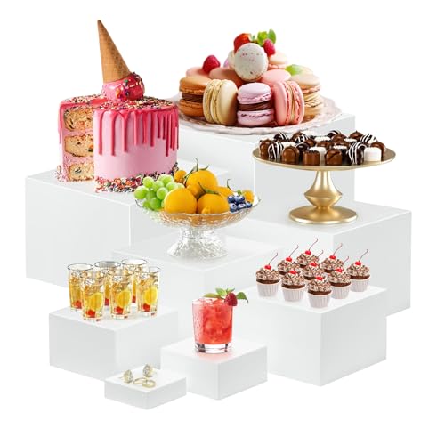 Tortenständer Buffet Erhöhungen Weiss, 8 Stücke Food Service Display Stands, Cupcake Ständer, Buffet Zubehör mit Hohlen Böden für Getränke/Hochzeiten/Party/Skulpturen/Kosmetika, Buffet Ständer Acrly