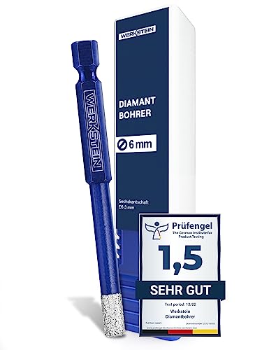 WERKSTEIN Fliesenbohrer 6mm mit Diamantbohrkrone - Extrem langlebiger Feinsteinzeug Bohrer zum Bohren von Fliesen, Glas, Keramik, Porzellan, Granit, Marmor uvm. - Diamantbohrer mit Sechskantschaft