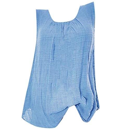 CGGMVCG Damen Tank Top Bluse Baggy ärmellos Leinen Tee Weste Tank Tops Plus T-Shirt ärmellose Blusen für Frauen, Hell, blau, 3X-Groß