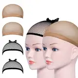 URAQT Haarnetz Wig Cap, Dehnbare Atmungsaktive Perücke Kappen Caps Nylon Haarnetz, Perückekappe Schwarz Mesh und Neutral Nackt Beige, Netz Perückennetz perücken wig zubehör(4pcs)