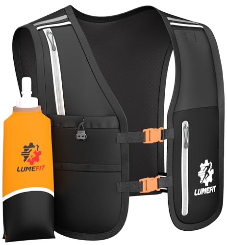 LUMEFIT Laufweste für Damen & Herren inkl. 500ml Trinkflasche - Trinkrucksack zum Laufen und Joggen atmungsaktiv & reflektierend - Laufrucksack Weste | Trinkweste Rucksack | Running Vest