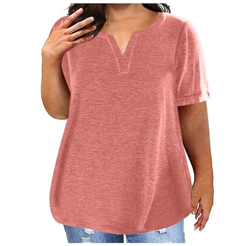 Damen Kurzärmeliges T-Shirt mit V-Ausschnitt, Klassischer Schnitt Rundhals Kurzarm Tee Shirts Tops Bedrucktes Damen T-Shirt Hemdbluse Damen Kurzarm Damen Tshirt Sommer Elegant Tshirt Damen Eng Rot