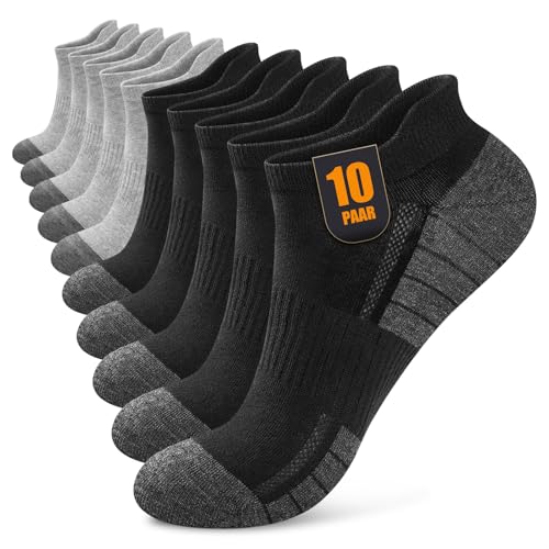 Effeet Sneaker Socken Herren Damen 10 Paar, Atmungsaktive Baumwolle Sportsocken, Kurz Halbsocken Laufsocken Schwarz | Grau 39-42
