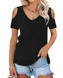 PLMOKEN Sommer T-Shirt Damen Blusenshirt V-Ausschnitt Trägerloses Oberteil Elegantes Top Blusentop
