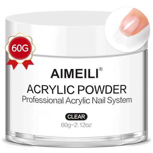 AIMEILI Acrylpulver Klar 60g Clear Acrylic Powder Keine UV-Lampe Erforderlich Acryl Pulver Nails Transparent