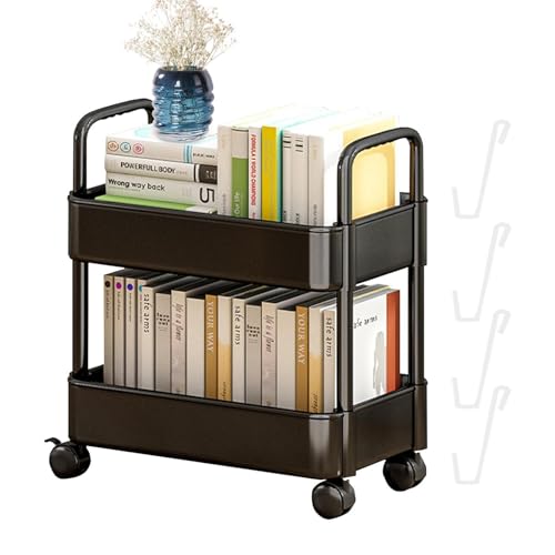 TAOLE Bücherwagen Mit Rollen, 2 Schicht Aufbewahrungswagen Bücherregal Kunststoff Multifunktions Mobile Aufbewahrungsbox Zum Rädern Büro, Wohnzimmer, Küche, Studenten, JIMBO5PPQE5TNZVJ3R