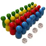 Spielfiguren aus Holz für Brettspiele, Bunte Spielfiguren, Holzpuppen Spielfiguren, 40 Stück Halmakegel aus Holz und 4 Stück Würfel aus Holz, Bunte Spielfiguren