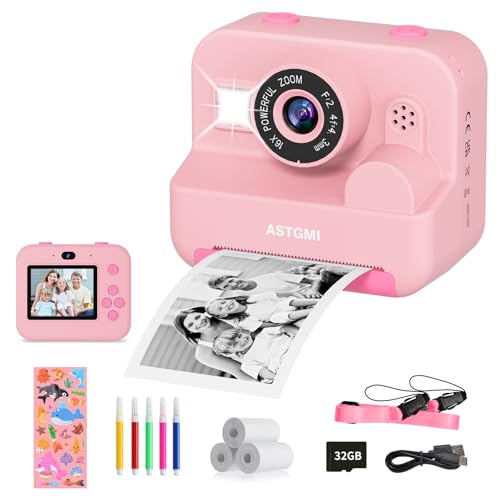Sofortbildkamera Kinder Mit Selfie,kinderkamera 1080P HD Sofortdruck von Fotos,Geburtstagsgeschenk Weihnachten Geschenk Spielzeug ab 3 4 5 6 8 7 9 10 Jahre Mädchen Jungen (Rosa)