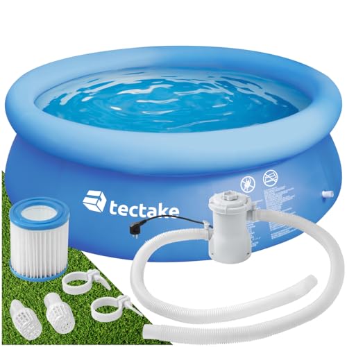 tectake® Swimming Pool, Schwimmbecken für Garten, Aufstellpool, Pool rund, Planschbecken groß, Outdoor Swimmingpool, Gartenpool für Erwachsene, Kinder, mit reißfestem PVC Gewebe - Ø 300 x 76 cm