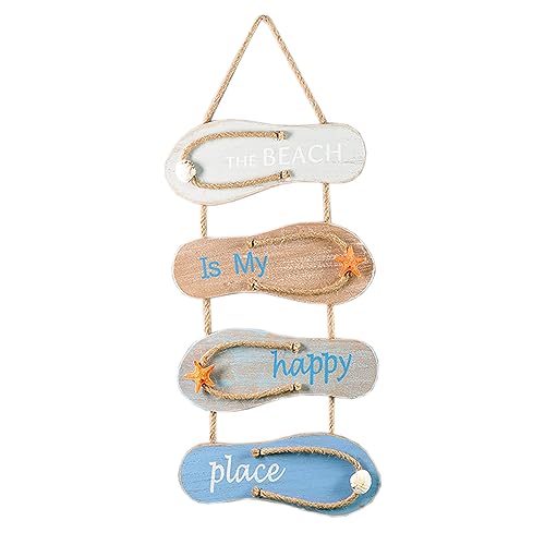 Hängeschild Holz, Wandschild Holz Beach, Deko Schild mit Spruch, Beach Strand Deko, Flip-Flop-Wandornament mit Strand-Design, Wand Ornament Hängende für Zuhause, Bar, Café, Strandrestaurant, Partys B
