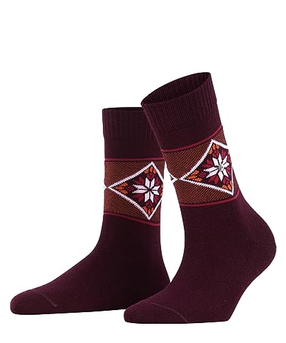 Burlington Damen Socken Retro Ski W SO Schurwolle gemustert 1 Paar, Rot (Bordeaux 8100), 36-41