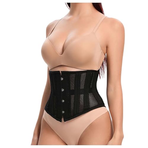 Dirndl Unterrock Kurzer Taillenmieder für Damen mit atmungsaktivem, leichtem, transparentem Netzstoff für den Außenbereich und als Korsett im Lagenstil Dirndl Unterrock (Black, S)